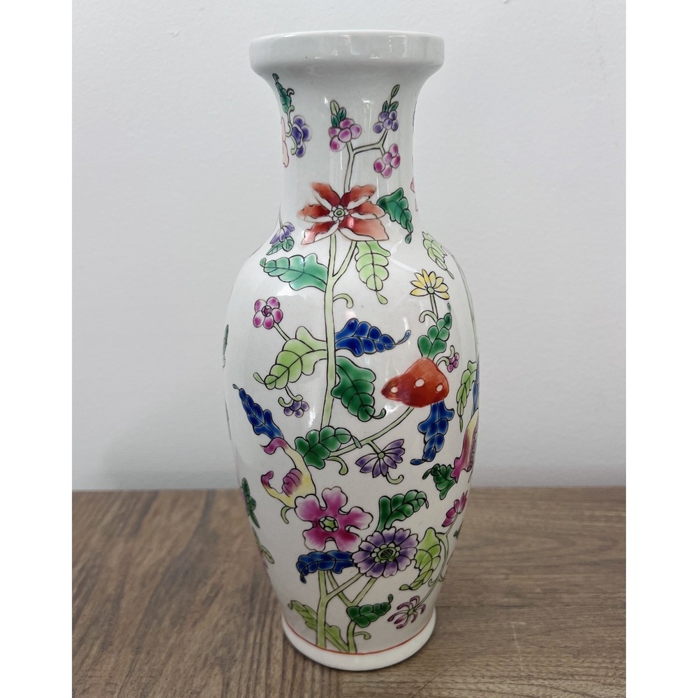 Vintage Chinese Famille Rose Floral Porcelain Vase 10" Decorative China